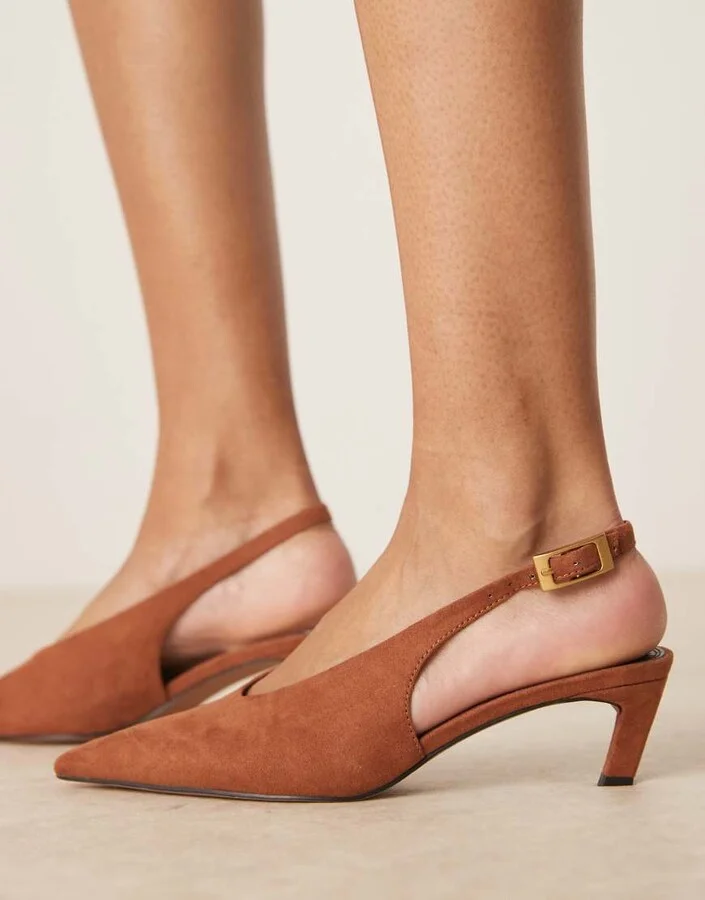 ASOS DESIGN Suki suedette slingback kitten heeled shoes in mink - Image 3