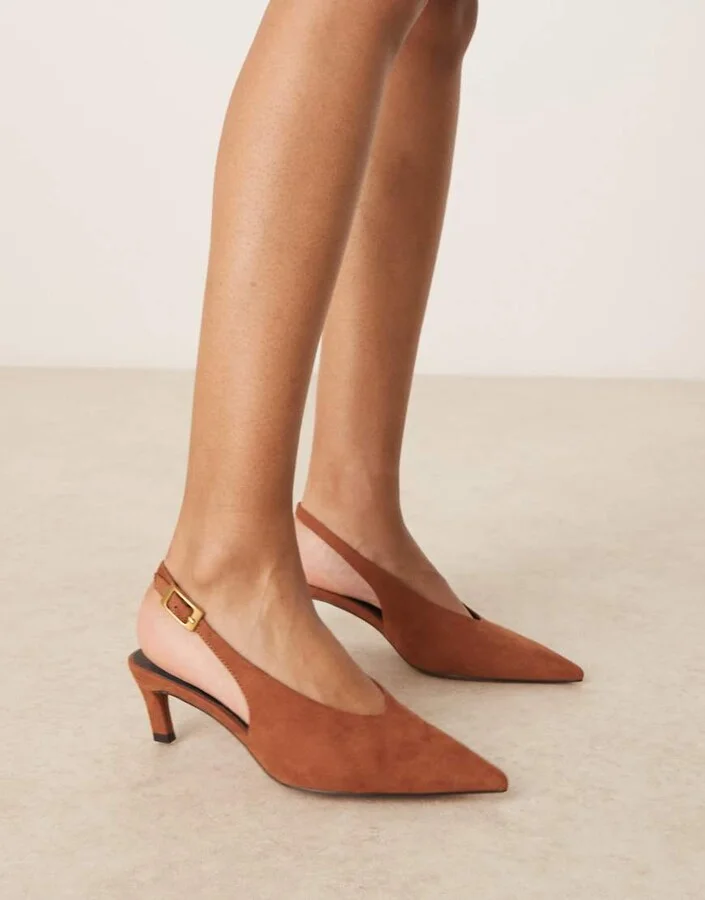 ASOS DESIGN Suki suedette slingback kitten heeled shoes in mink