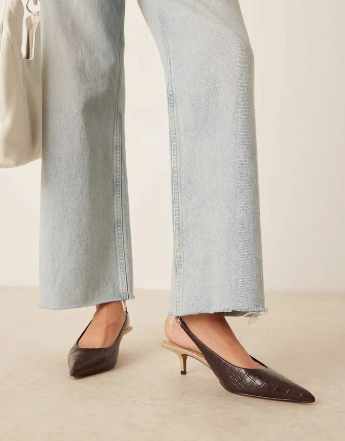ASOS DESIGN Sunday slingback kitten heels in brown croc - Image 4