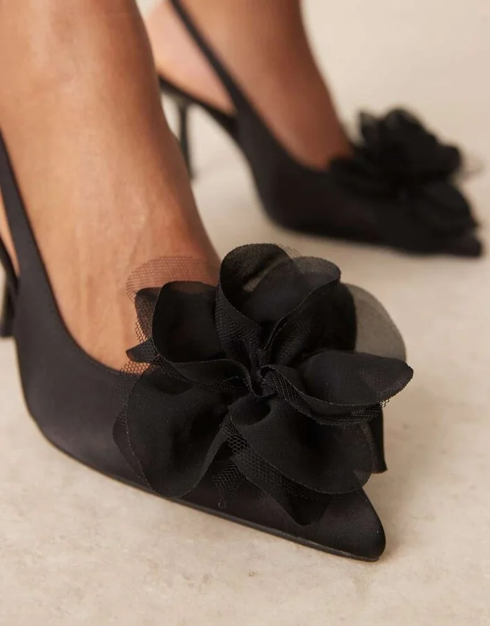 ASOS DESIGN Sunrise corsage slingback mid heeled shoes in black - Image 2