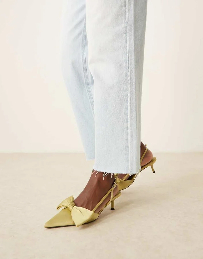 ASOS DESIGN Sunshine kitten heel slingback shoes in green - Image 2