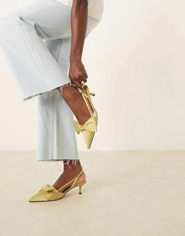 ASOS DESIGN Sunshine kitten heel slingback shoes in green - Image 3