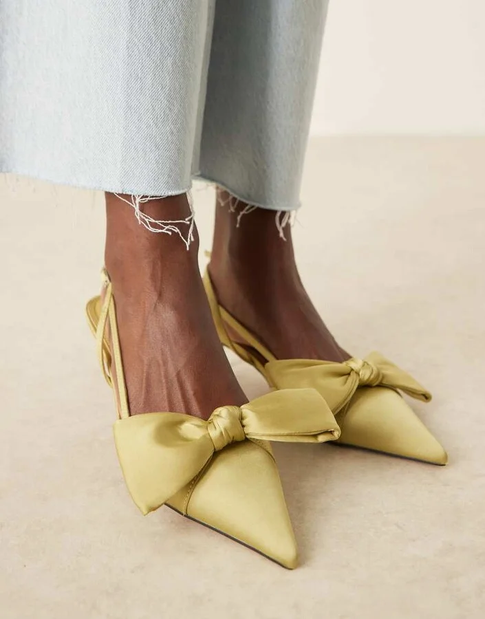 ASOS DESIGN Sunshine kitten heel slingback shoes in green - Image 4