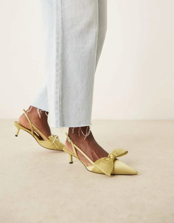 ASOS DESIGN Sunshine kitten heel slingback shoes in green