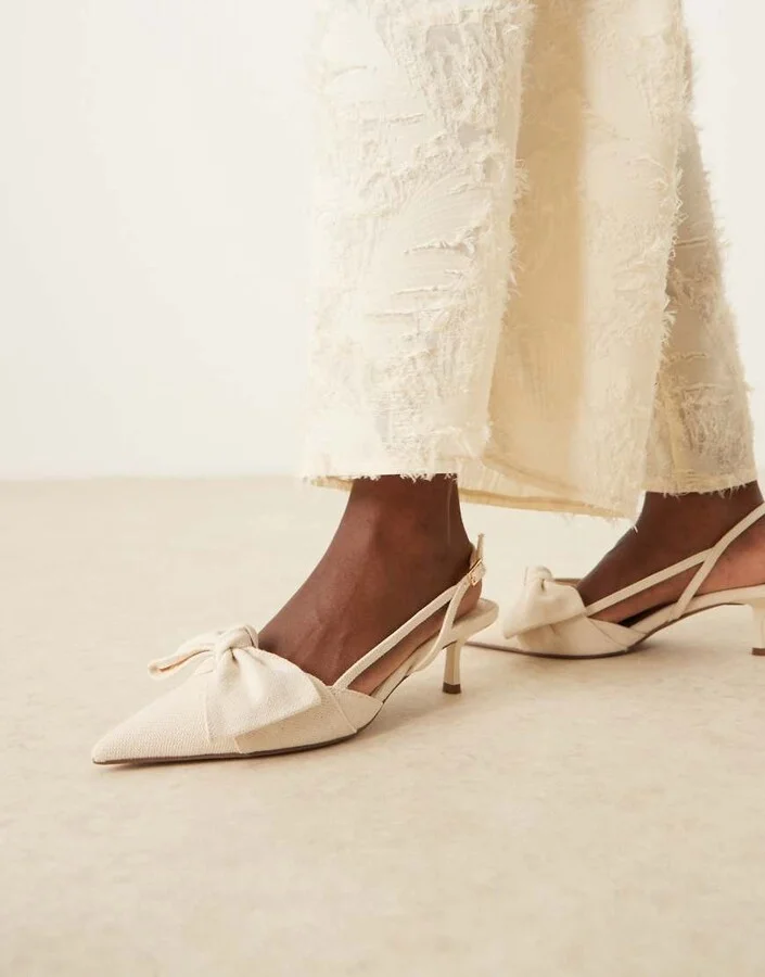 ASOS DESIGN Sunshine kitten heel slingback shoes in natural - Image 2