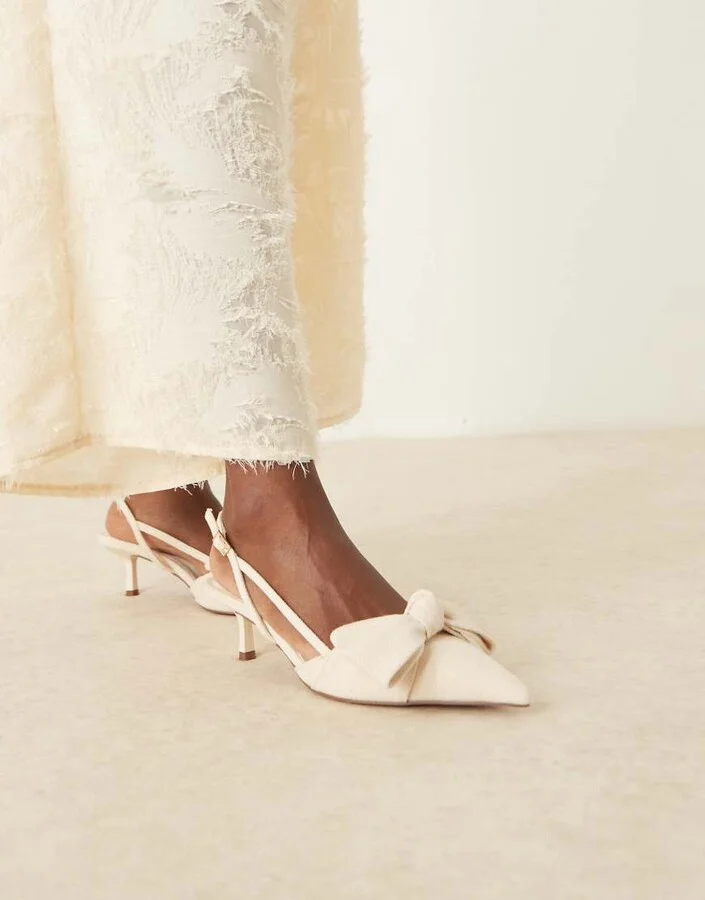 ASOS DESIGN Sunshine kitten heel slingback shoes in natural