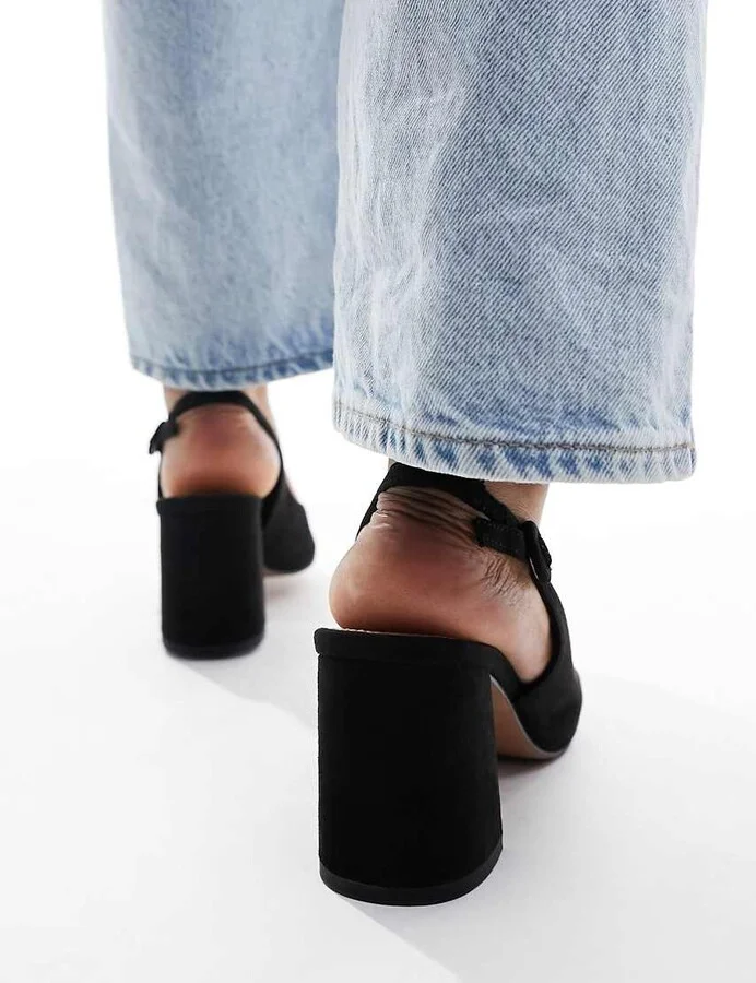 ASOS DESIGN Sutton slingback mid block heels in black suedette - Image 2