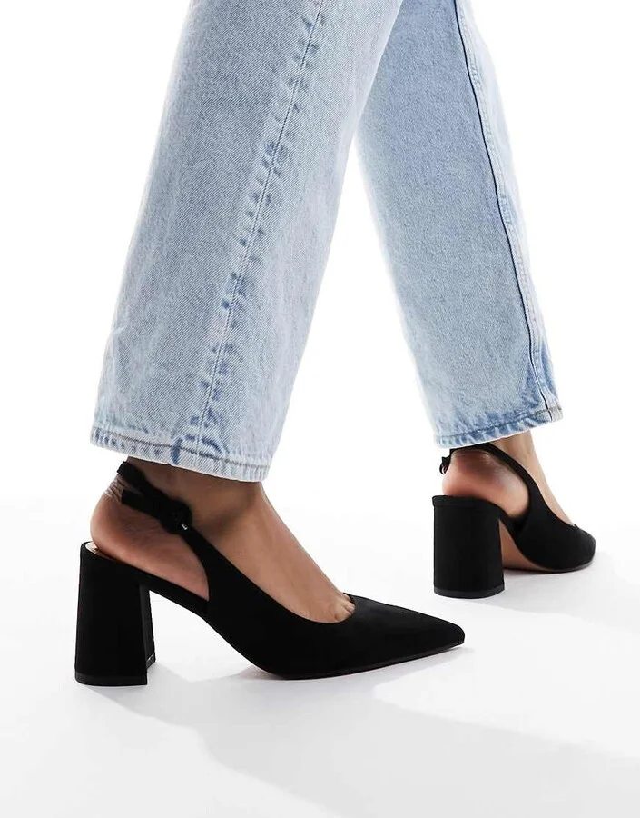 ASOS DESIGN Sutton slingback mid block heels in black suedette - Image 3