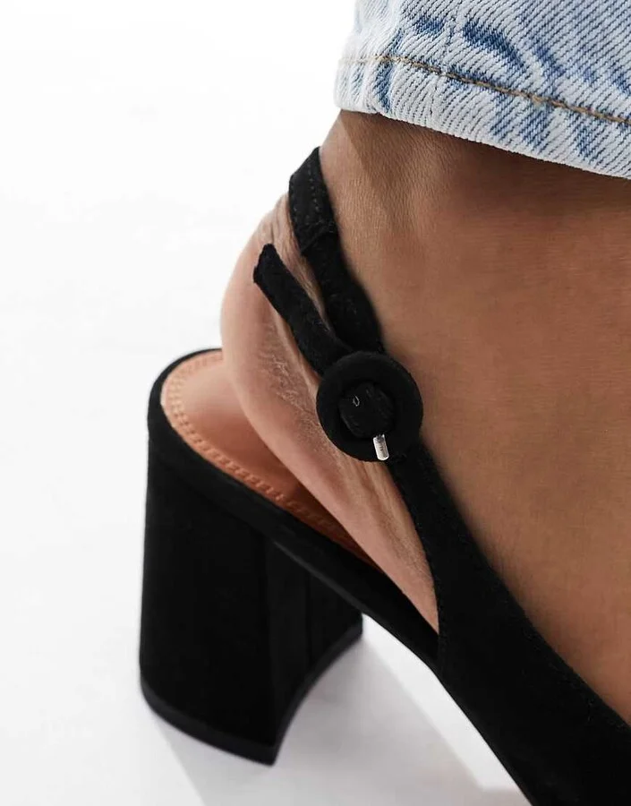 ASOS DESIGN Sutton slingback mid block heels in black suedette - Image 4
