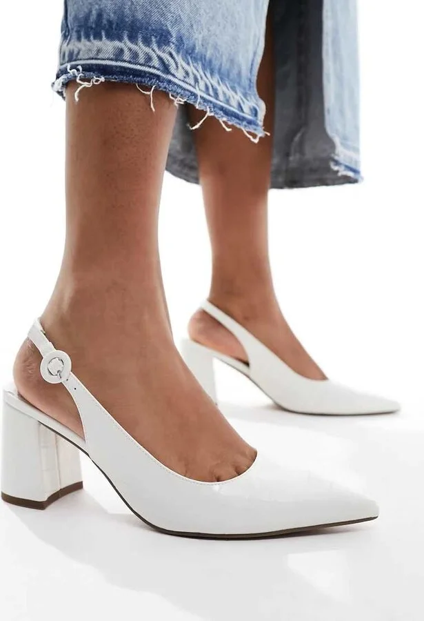 ASOS DESIGN Sutton slingback mid heels in white croc - Image 4