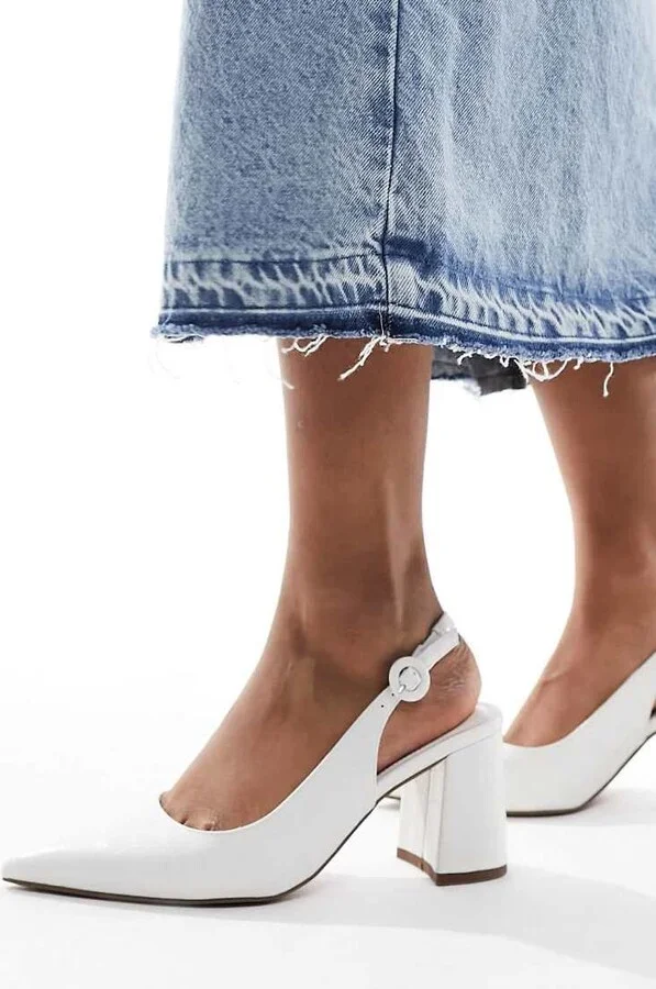 ASOS DESIGN Sutton slingback mid heels in white croc