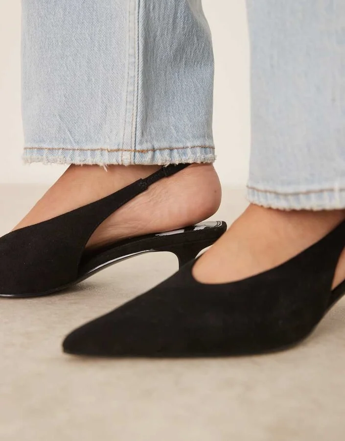 ASOS DESIGN Sydney slingback kitten heel shoes in black - Image 2