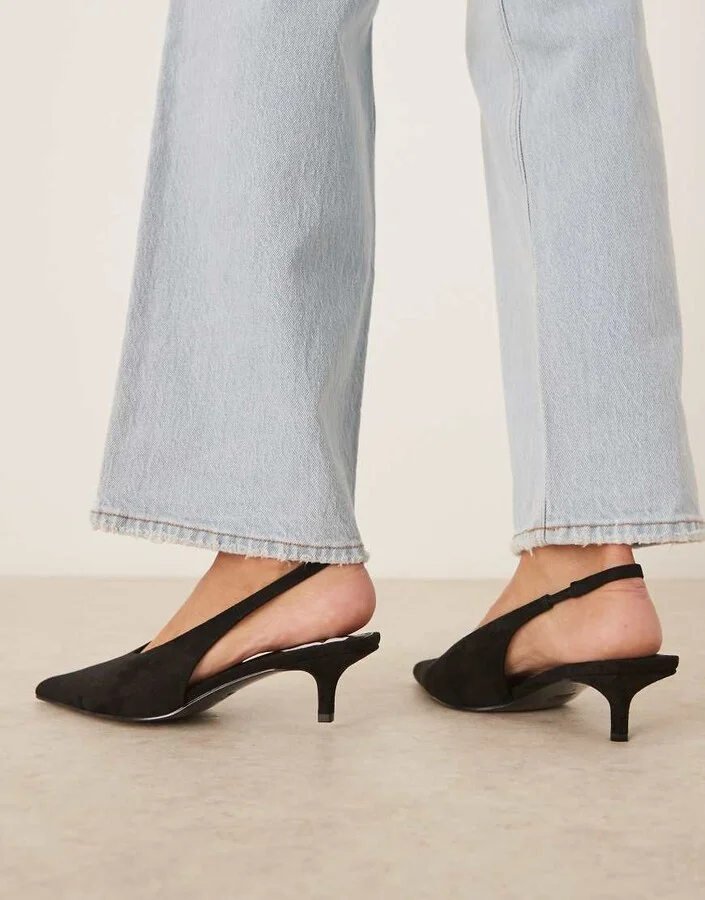 ASOS DESIGN Sydney slingback kitten heel shoes in black - Image 3