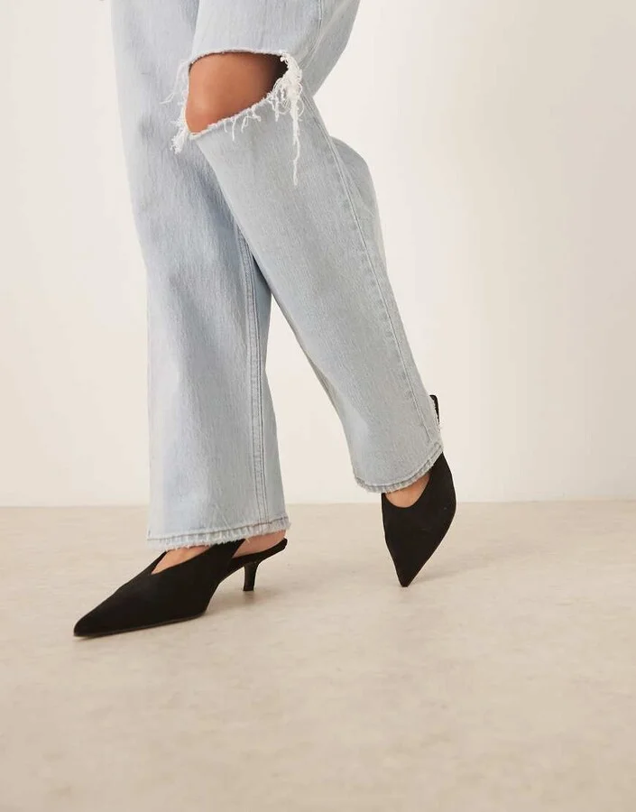 ASOS DESIGN Sydney slingback kitten heel shoes in black