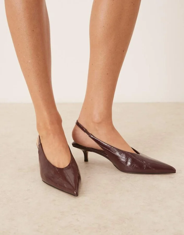 ASOS DESIGN Sydney slingback kitten heel shoes in burgundy embossed - Image 2