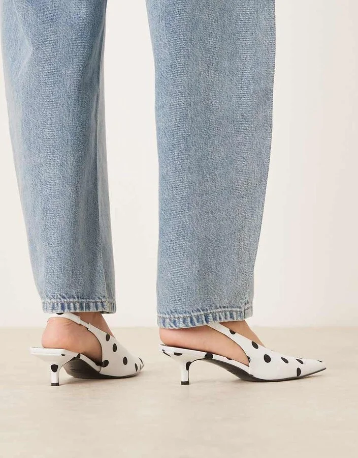 ASOS DESIGN Sydney slingback kitten heel shoes in polka dots - Image 2