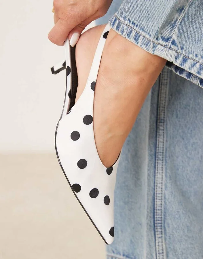 ASOS DESIGN Sydney slingback kitten heel shoes in polka dots - Image 3