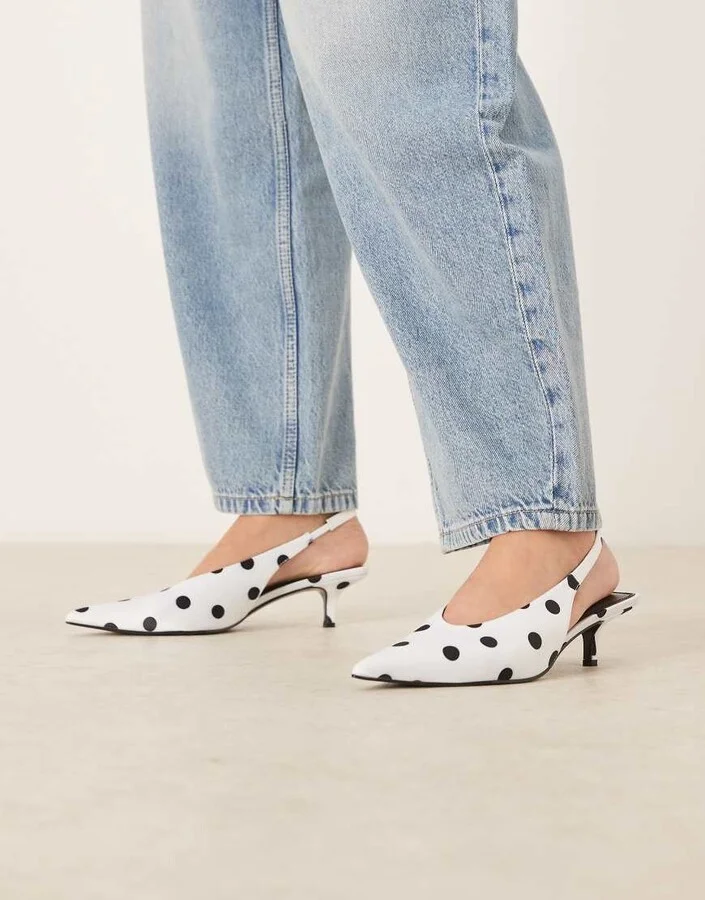 ASOS DESIGN Sydney slingback kitten heel shoes in polka dots
