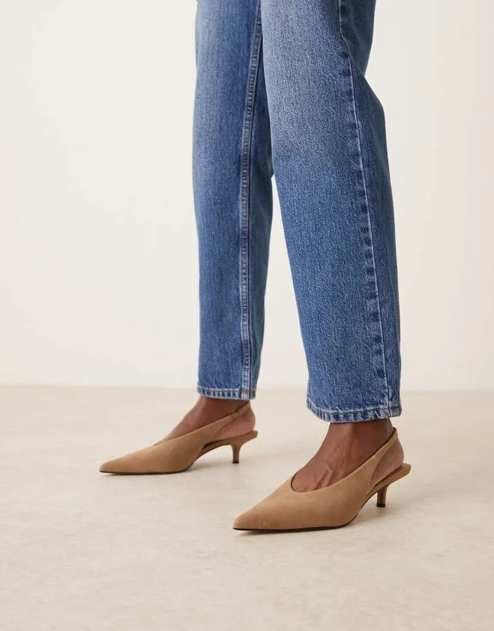 ASOS DESIGN Sydney slingback kitten heel shoes in taupe suedette - Image 3