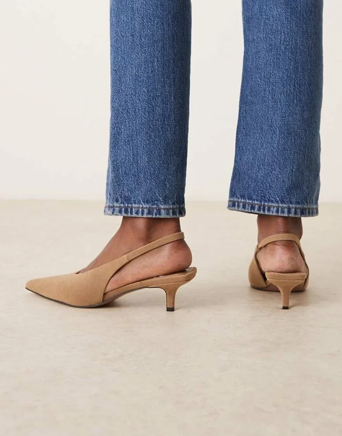 ASOS DESIGN Sydney slingback kitten heel shoes in taupe suedette - Image 4