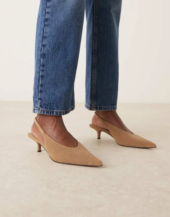 ASOS DESIGN Sydney slingback kitten heel shoes in taupe suedette