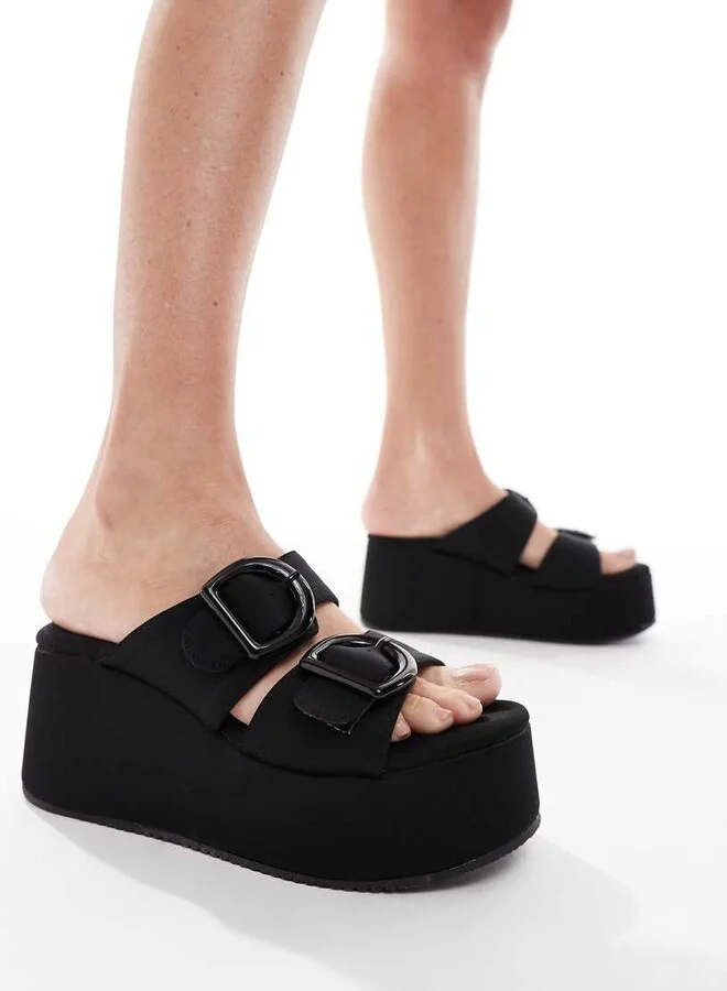ASOS DESIGN Take Over buckle detail flatform mules in black - Image 3