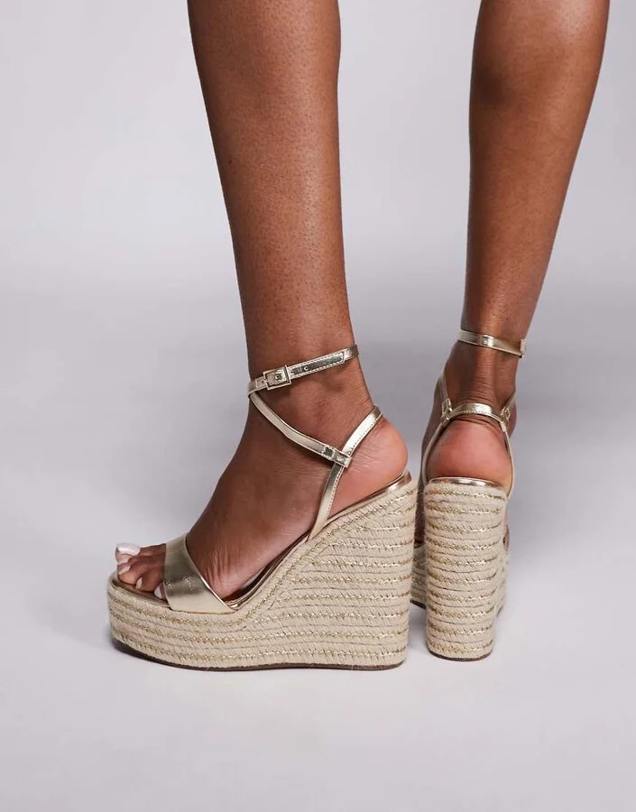 ASOS DESIGN Tamika espadrille wedges in gold - Image 3