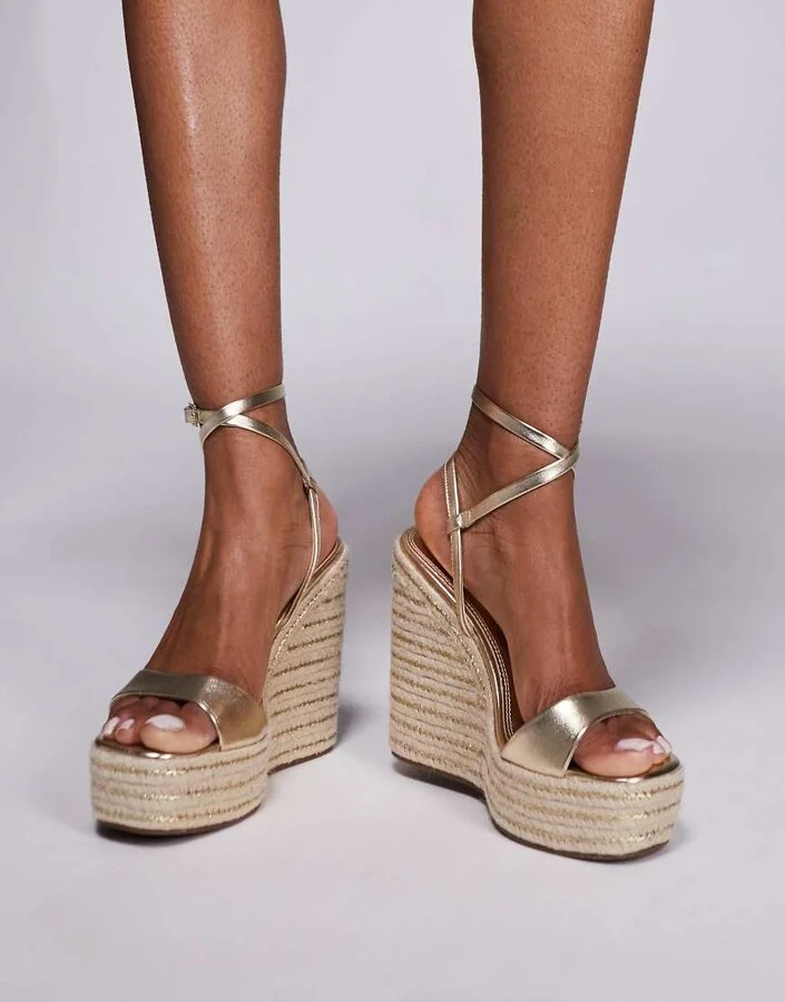 ASOS DESIGN Tamika espadrille wedges in gold - Image 4