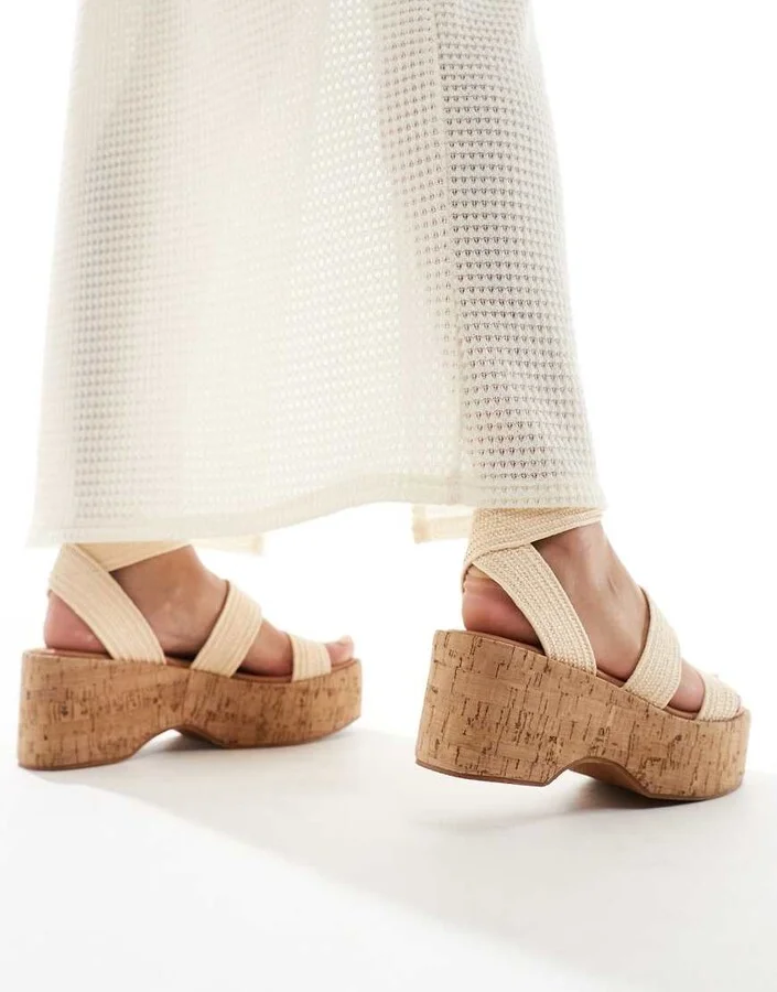 ASOS DESIGN Tangle elastic chunky wedges in natural - Image 2