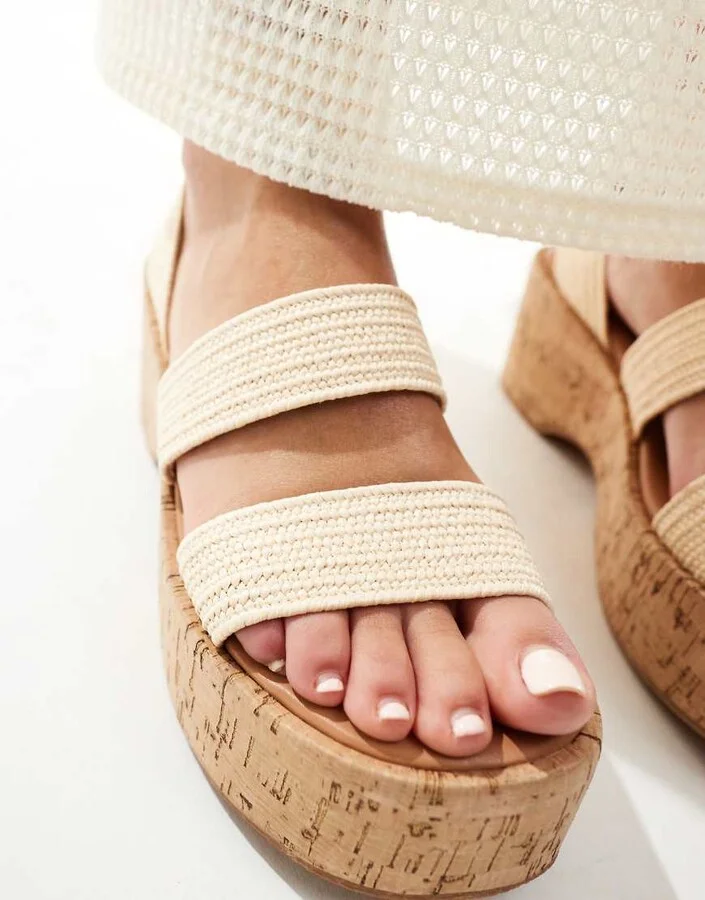 ASOS DESIGN Tangle elastic chunky wedges in natural - Image 3