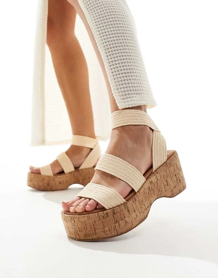 ASOS DESIGN Tangle elastic chunky wedges in natural - Image 4
