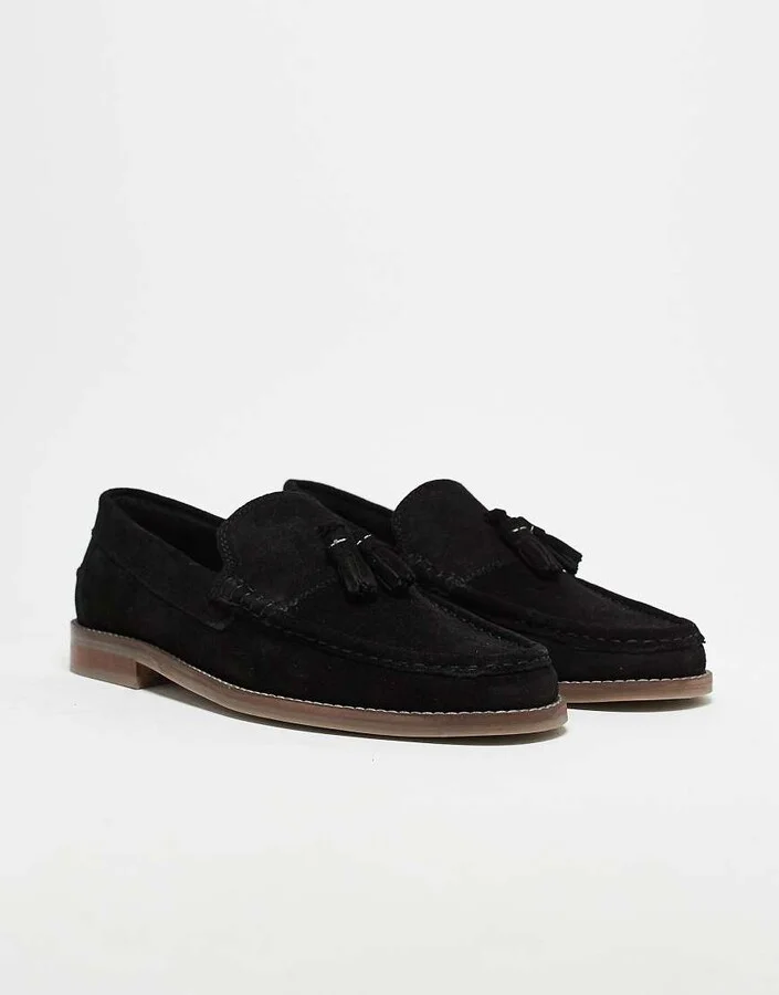 ASOS DESIGN tassel loafers in black suede with natural sole - Image 2