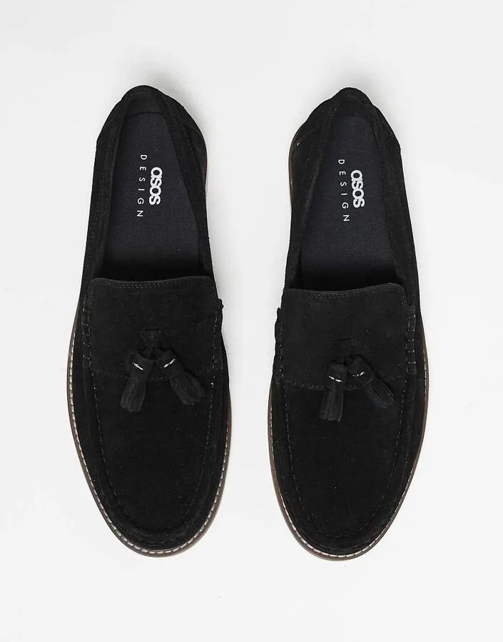 ASOS DESIGN tassel loafers in black suede with natural sole - Image 3