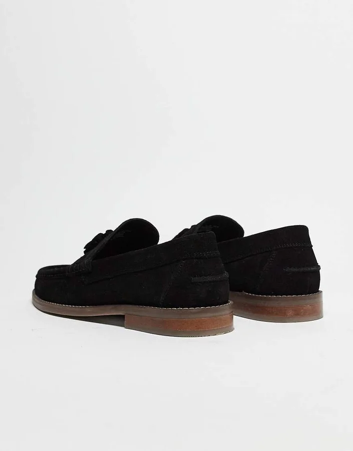 ASOS DESIGN tassel loafers in black suede with natural sole - Image 4