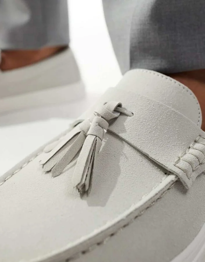 ASOS DESIGN tassle cupsole loafers in gray - Image 3