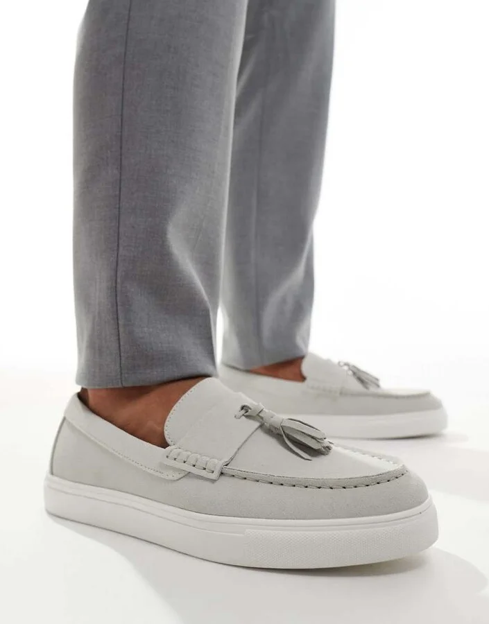 ASOS DESIGN tassle cupsole loafers in gray