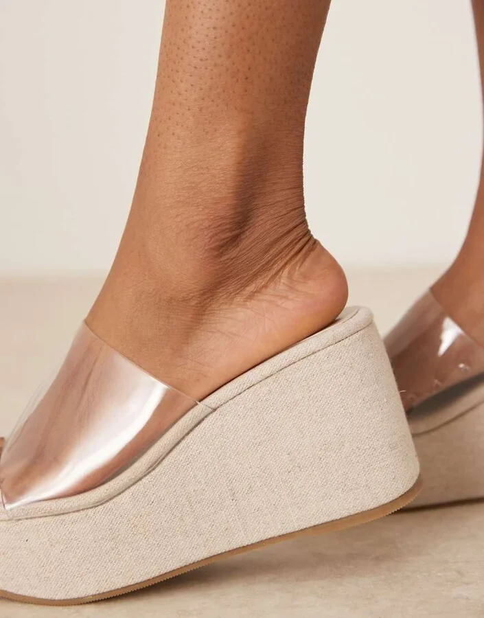 ASOS DESIGN Tess mule wedges in clear - Image 3