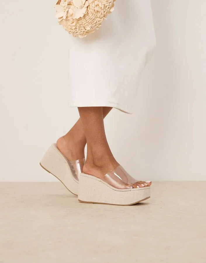 ASOS DESIGN Tess mule wedges in clear