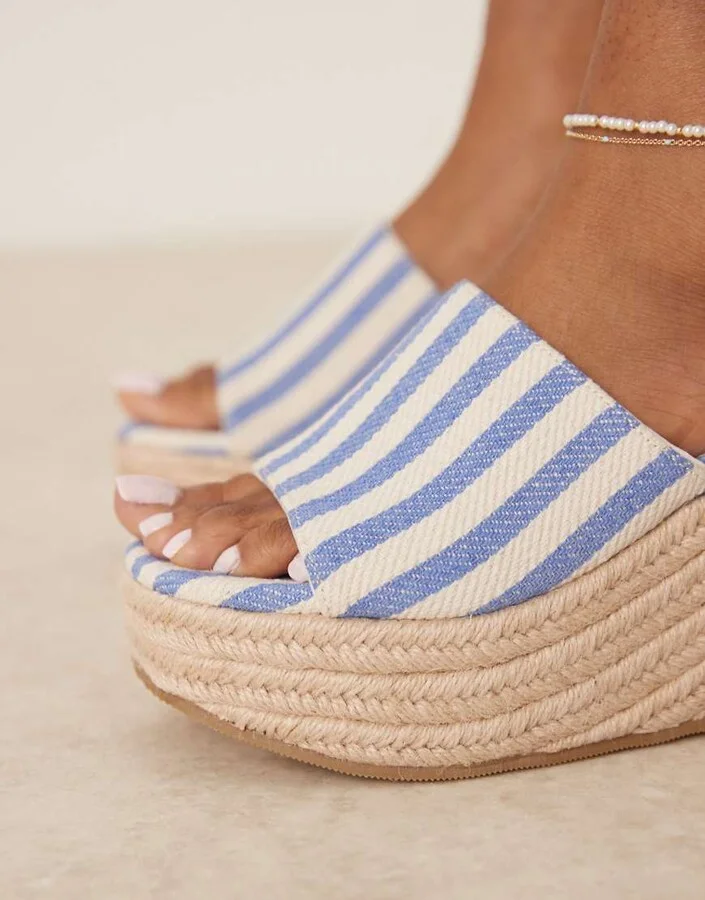 ASOS DESIGN Tess mule wedges in stripes - Image 3