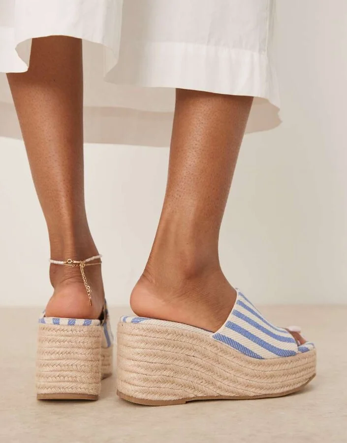 ASOS DESIGN Tess mule wedges in stripes - Image 4