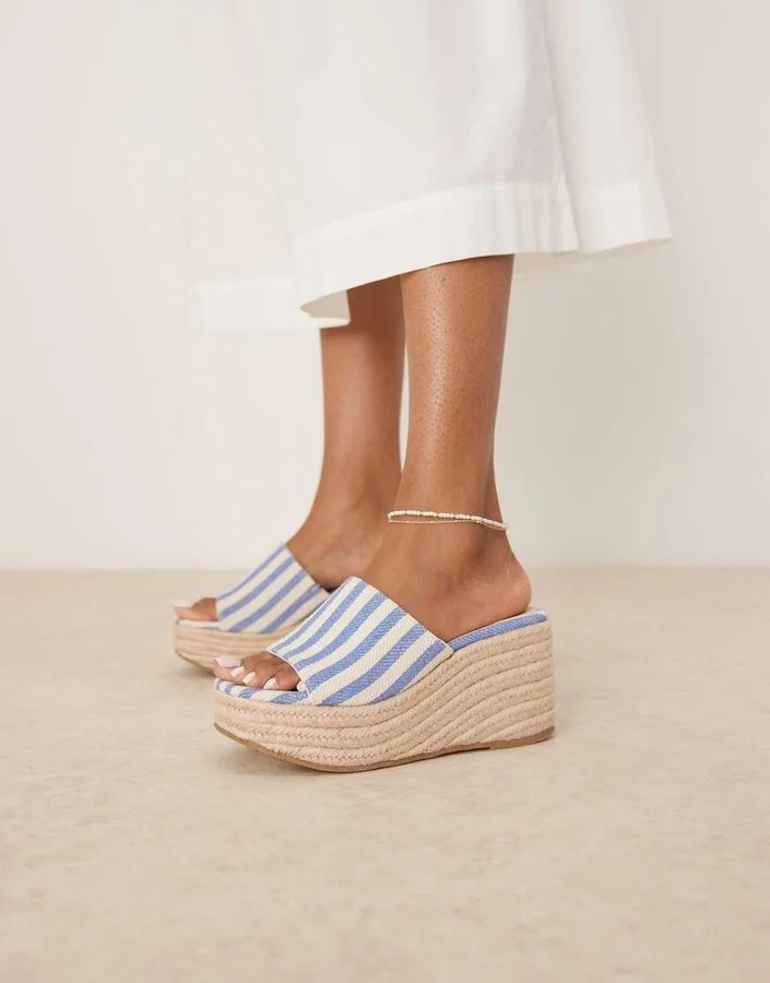 ASOS DESIGN Tess mule wedges in stripes