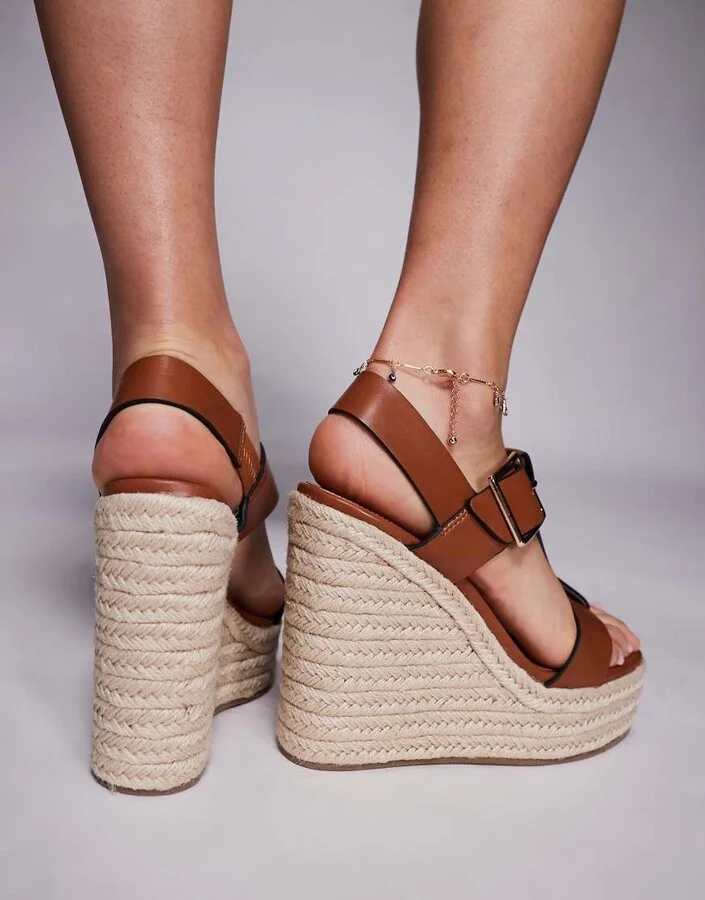 ASOS DESIGN Tiana t-bar wedge sandals in tan - Image 2