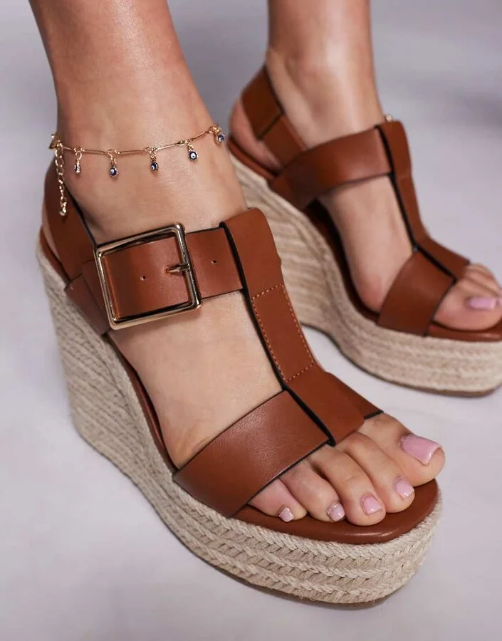 ASOS DESIGN Tiana t-bar wedge sandals in tan - Image 3