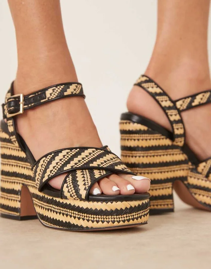ASOS DESIGN Tiggy cross strap wedges in black and natural - Image 2