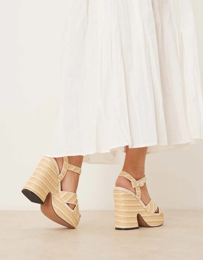 ASOS DESIGN Tiggy cross strap wedges in natural - Image 2