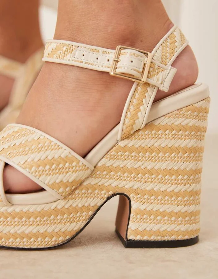 ASOS DESIGN Tiggy cross strap wedges in natural - Image 3