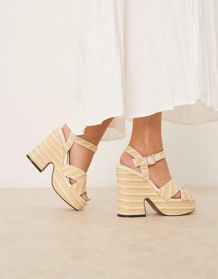 ASOS DESIGN Tiggy cross strap wedges in natural - Image 4