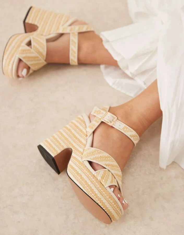 ASOS DESIGN Tiggy cross strap wedges in natural