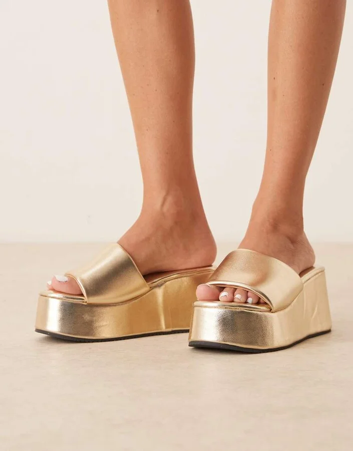 ASOS DESIGN Tornado mule flatform sandals in gold