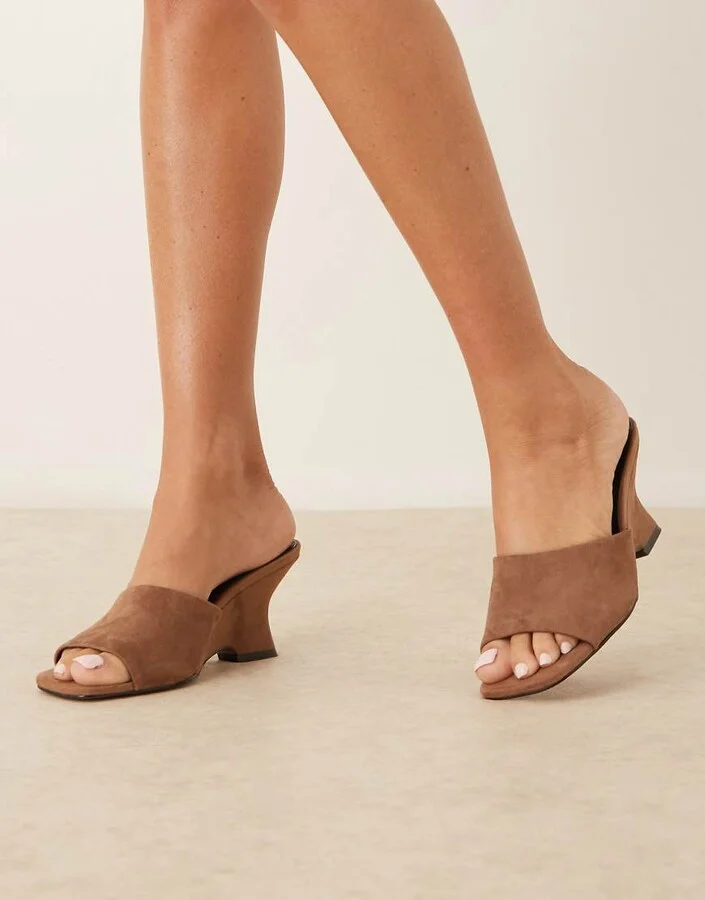 ASOS DESIGN Trifle suedette mule wedges in camel